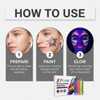 Stylo de peinture corporelle, ensemble de 8 pièces, lumineux, UV, doux, sûr, imperméable, séchage rapide, durée de conservation de 3 ans, pour plusieurs occasions, outil de beauté