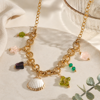 Kalung Liontin Bunga Kerang Berlapis Emas 18K dari Baja Anti Karat, Rantai Tebal, Perhiasan Boho Musim Panas Khusus untuk Wanita