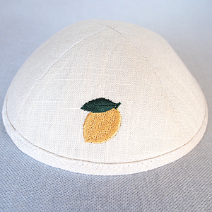 หมวกคิปปะห์ผ้าลินินคุณภาพสูง ปักลายผลไม้  ยาร์มุลเก้  คิปปอทแบบสั่งทำพิเศษ  ยามากะ หมวกยิวสำหรับขาย - Product Image 5