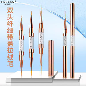 Pinceau professionnel pour nail art, manche métallique, nylon ondulé, double embout, pour photothérapie, détails, liner doré, salon de manucure - Product Image 4