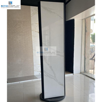 Présentoir publicitaire personnalisable autoportant à trois faces rotatif à 360° lumineux pour cascade de carreaux de marbre, céramique et pierre de quartz