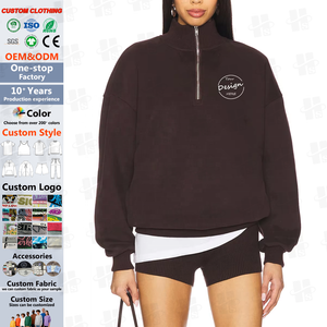 All'ingrosso stampa dello schermo 1/4 Zip <span class=keywords><strong>Polo</strong></span> collo petto <span class=keywords><strong>felpa</strong></span> di alta qualità Over size felpe in pile da donna - Product Image 1