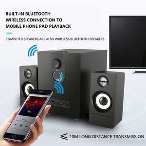 Haut-parleurs d'ordinateur de bureau multimédia actifs 2.1 en bois avec carte audio Bluetooth et subwoofer intégré - Product Image 5