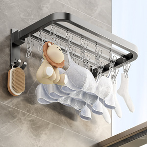 Bán Hàng Nóng Vớ Móc Áo Với Clip Thép Không Gỉ Quần Áo Treo Tường Gấp Khô Giá Khăn Vớ Và Đồ Lót Khô Móc Áo - Product Image 1