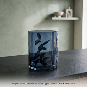 Vase Rond Moderne en Verre Indigo Écologique avec Motif Feuille, Porte-Bougie Décoratif et Accessoire de Vaisselle pour Salon et Décoration Intérieure - Product Image 2