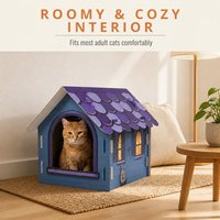 Maison pour chat de style cottage en carton, intérieur spacieux et confortable, porte en arche, toit en bardeaux, pour chats adultes, vente en gros, fourniture d'usine