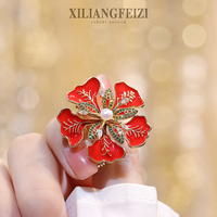 XILIANGFEIZI – Broches pour femmes en solde, luxueuses et romantiques, avec zircon, perles d'eau douce naturelles et fleurs émaillées rouges
