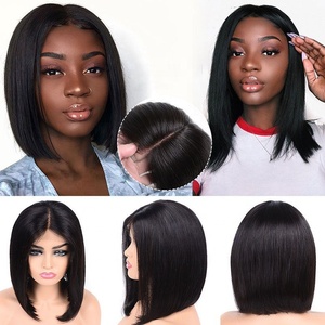Peluca de cabello humano peruano con encaje frontal para mujeres negras, postizo de encaje frontal, corte bob corto con pelo de bebé, 2x6 - Product Image 6