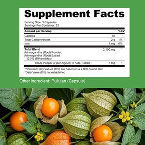 Capsules d'Ashwagandha à absorption rapide favorisant l'équilibre métabolique et la régulation de l'énergie avec de la poudre d'Ashwagandha - Product Image 2