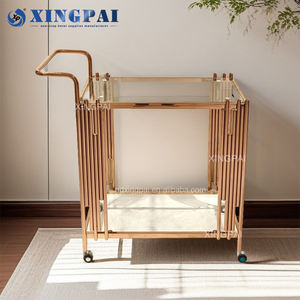 Xingpai รถเข็นสแตนเลสสตีลสำหรับร้านอาหาร2ชั้นสีโรสโกลด์หรูหรามีล้อสำหรับจัดเลี้ยงในเชิงพาณิชย์อุปกรณ์บุฟเฟ่ต์ - Product Image 2