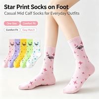 Nouvelles chaussettes mi-mollet unisexes respirantes en tricot pour le printemps, polyvalentes toutes saisons, style Instagram avec étoiles et lettres