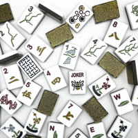 Jeu de tuiles de mahjong en acrylique de style chinois moderne, face blanche brillante avec impression abeille, fleur, oiseau et design pailleté or