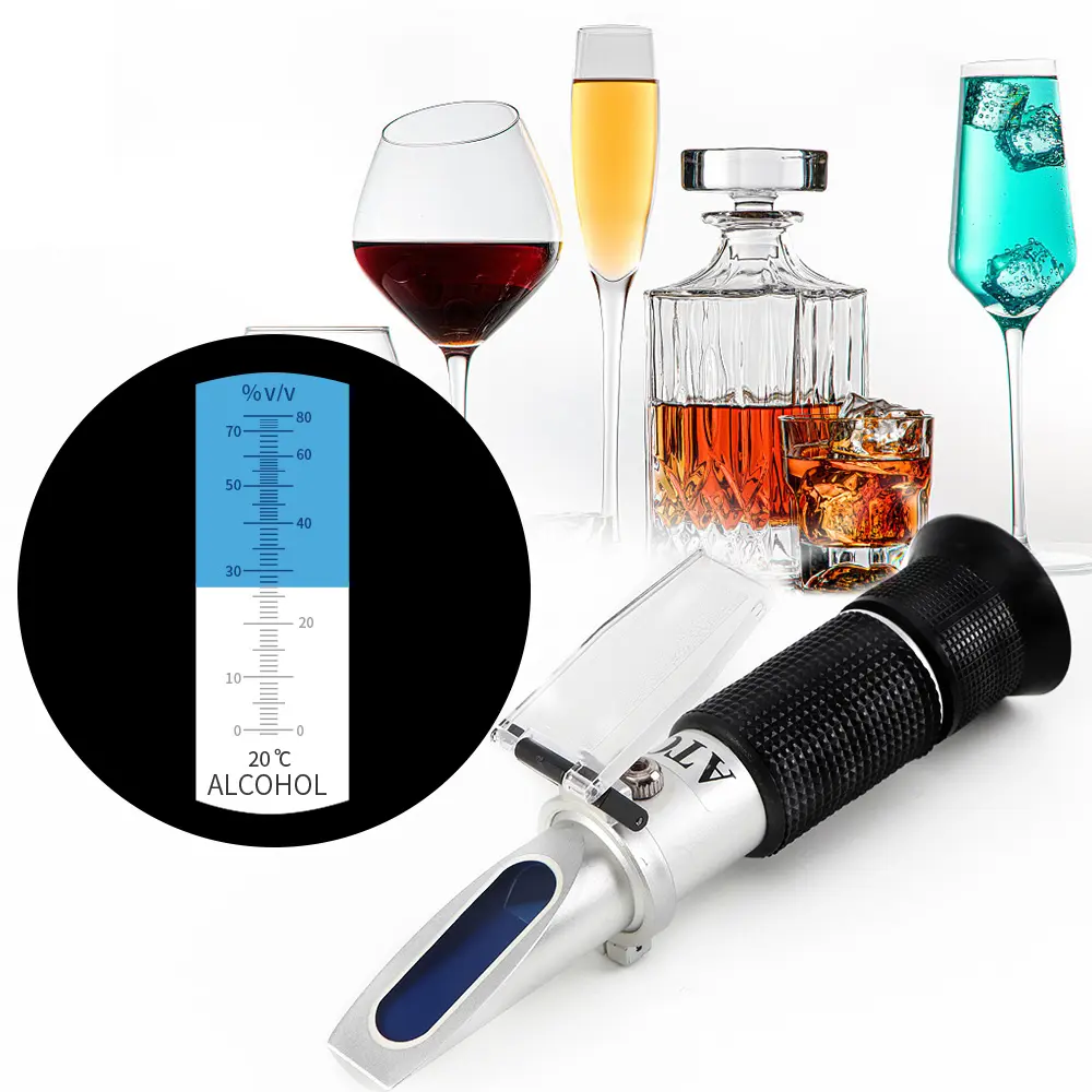 0-80% ATC Handheld Liquor Alcohol Refractometer Alcohol untuk Pembuatan Bir Anggur Wiski Alkohol