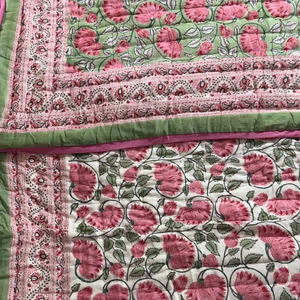 Colcha Kantha India Vintage de Diseño Premium, Estampada, Cosida a Mano, de Algodón con Patrón Impreso para Cubrecama, Gudari para Hotel - Product Image 1