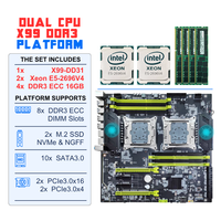 Kit Set PC Desktop Mainboard X99 BARU dengan Combo Dual Intel Xeon E5 2696 V4, 4x 16gb DDR3 RDIMM, Motherboard X99 Dual CPU