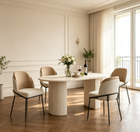 Juego de Mesa de Comedor con Base de Hierro y MDF, Muebles de Comedor para Hogar y Restaurante al por Mayor, Sillas de Comedor Tapizadas en Dos Tonos, Estilo Europeo