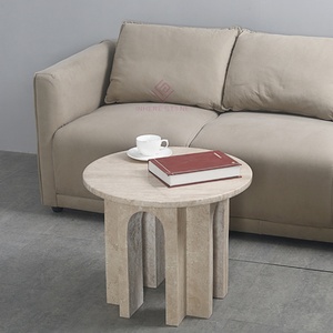 Ensemble de <span class=keywords><strong>table</strong></span> basse et <span class=keywords><strong>table</strong></span> d'appoint <span class=keywords><strong>en</strong></span> <span class=keywords><strong>travertin</strong></span> nordique contemporain pour les espaces de <span class=keywords><strong>salon</strong></span> commerciaux Tables rondes Wabi Sabi - Product Image 5