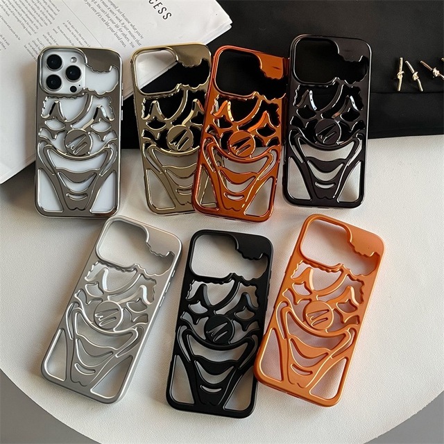 Clown-Themed Luxury TPU Shockproof Phone Case for 17Pro 16ProMax Electroplated Frosted Hollow Design Three-Dimensional
