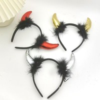 Serre-tête Halloween Enfant Cornes de Diable en Plumes - Fait Main en Tissu Style Doux, Bestseller Transfrontalier pour Fêtes et Costumes de Danse
