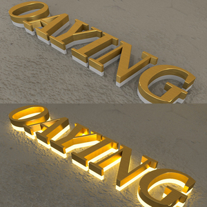 Biển chữ nổi ngoài trời bằng thép không gỉ 3D, mạ vàng xước, có đèn <span class=keywords><strong>LED</strong></span> chiếu sáng - Product Image 2