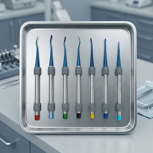 ชุดเครื่องมือถอนรากฟัน BK Industries 7 ชิ้น พร้อมด้ามจับแบบมีลาย  สำหรับการถอนแบบ Luxating PDL  มีหลายสี  ใช้สำหรับการผ่าตัดด้วยมือ - Product Image 2