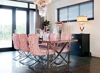Chaise de salle à manger royale de luxe capitonnée en tissu velours avec pieds en acier inoxydable, chaises de restaurant, meubles de salle à manger pour la maison et l'hôtel