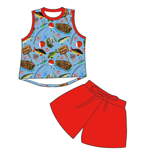 Ensemble short et débardeur sans manches en soie de lait personnalisé pour filles / Tenue d'été décontractée 2 pièces à imprimé dessin animé OEM ODM Vêtements pour enfants - Product Image 1
