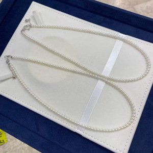 S925 Sterling <b>Silver</b> Freshwater Pearl <b>Choker</b> Necklace, 3.5-4mm High Luster Round Full Pearl Chain, Adjustable 40+5cm Chain - Product Image 2