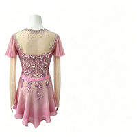 Robe de patinage artistique rose à manches volantées, en tissu maillé avec strass pour enfants et adultes, pour compétitions et spectacles sur glace