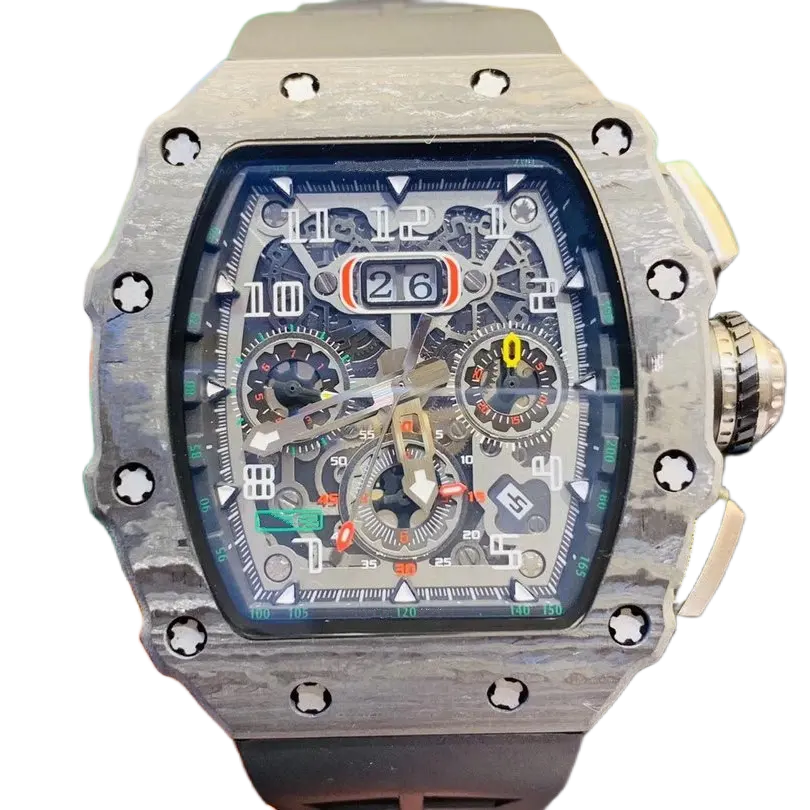 Relogio Masculino 11-03 RM montre creuse Auto Datecomplication montres de plongée boîtier en Fiber de carbone haute horloge
