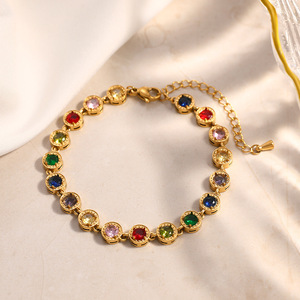Stainless Steel <b>Bracelet</b> <b>Rainbow</b> Zircon Bohemian Style 18k Gold Plated Waterproof Fashion Jewelry - Product Image 2