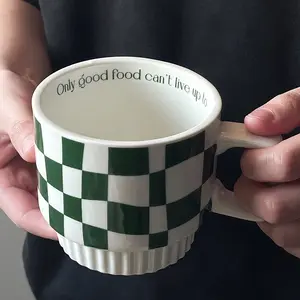 Bán buôn Nordic checkerboard Chất lượng cao gốm vài Cốc văn phòng nước thăng hoa xếp chồng lên nhau cốc cà phê cốc