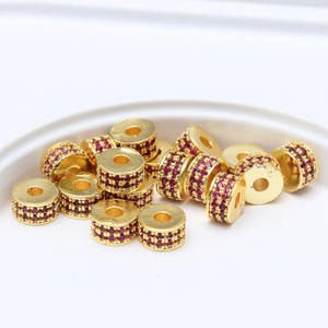 CZ9080 18k altın kaplama iki 2 satır kübik zirkonya mikro CZ yuvarlak hap Rondelle jant flanşı boncuk, elmas açacağı disk paspayı - Product Image 5