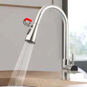 Pull Out Spray Kitchen Faucet American CUPC Pull Out Spray Deck Mounted Flexible Gooseneck Faucets Modern Magnetic Kitchen Faucet