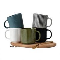 Tasse à café en céramique artisanale personnalisée, simple, rayée et embossée, pour lait, eau, thé, cappuccino