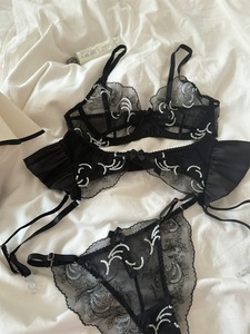 Lingerie Set for <b>Women</b> Premium Embroidered Lace Bra With Underwire Support Sensual Sheer Design Three-Piece Set - Product Image 6