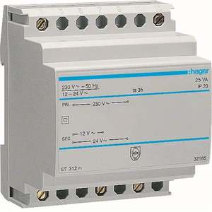 ST312 Personalizzabile con Trasformatore di Sicurezza Hagers 230V - 12 - 24V AC 25VA 4 Moduli DIN - Product Image 1