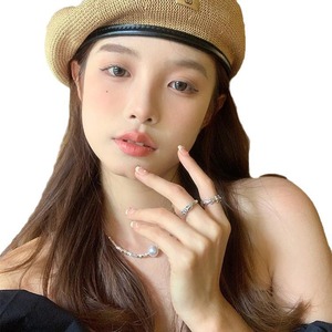 Nouveau Béret d'été fin et respirant pour femme, style rétro en métal, avec bord en cuir, chapeau de peintre tendance pour usage quotidien, en tissu tissé, taille adulte - Product Image 5