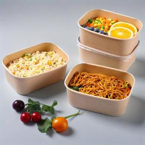 Bol d'emballage alimentaire rectangulaire en papier kraft avec couvercles, compatible micro-ondes, en feuille d'argent et d'or, 500, 650, 750, 1000 ml, prix de gros - Product Image 4