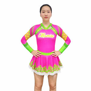 Roze <span class=keywords><strong>Cheerleading</strong></span> Uniform Met Mamre Print Kleurrijk Ontwerp Op Maat Gemaakte Teamwedstrijd Cheer Dance Performance Jurk - Product Image 1