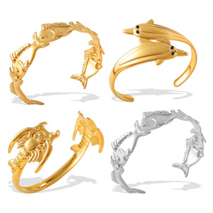 Dolphin Shape Gold Plated <b>Cuff</b> <b>Bracelet</b> For Women Fashion Jewelry Animal Design Open Bangle Stainless Steel 18K Plated - Product Image 5
