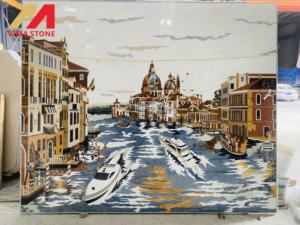 Custom high end in marmo naturale a getto d'acqua medaglione arte venezia intarsio pattern design per parete decorativo sfondo - Product Image 2