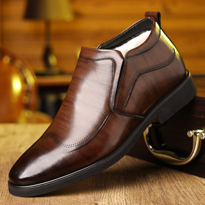 Men Ankle Boots Genuine Leather <b>Pointed</b> <b>Toe</b> <b>Flat</b> Heel Fur Lining Rubber Outsole Chelsea Boots Winter Warm Insulative Business - Product Image 1