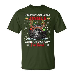 T-shirt de Noël noir pour Labrador avec motif de chien de Noël « Jingle I'm Tired» - Product Image 1