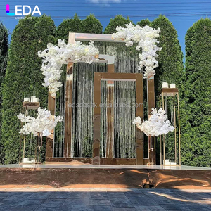 LEDA Wedding <b>Party</b> Decor Supplies Modern Stainless Steel Gold Mirror Metal Square Hanging Flower <b>Backdrop</b> - Product Image 3