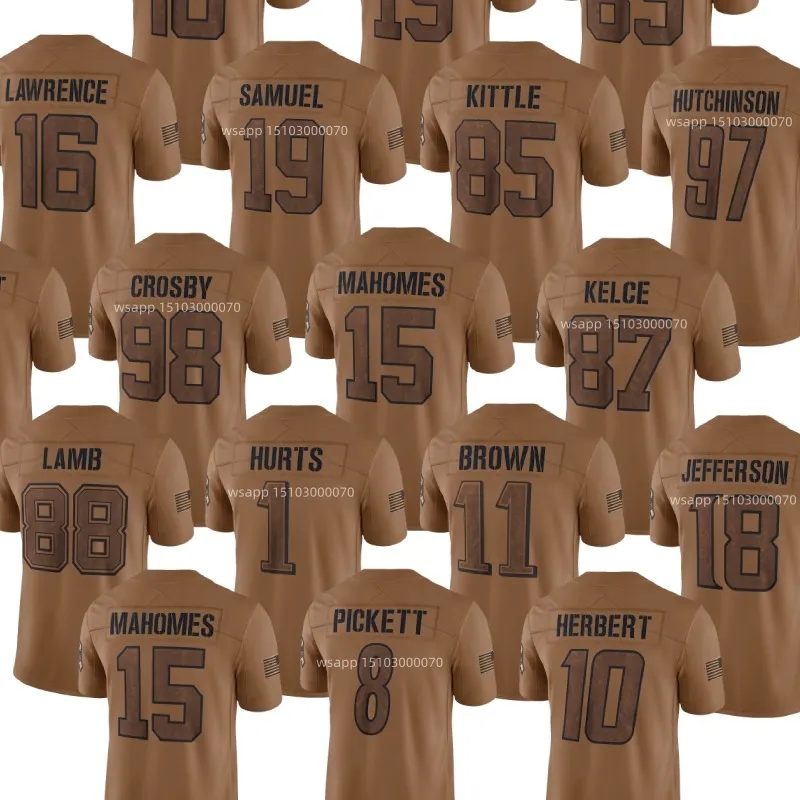 เสื้อเจอร์ซีย์ทีมอเมริกันฟุตบอล32ทีม2023สีน้ำตาลสำหรับผู้ชายเสื้อทักทายให้บริการแบบจำกัด