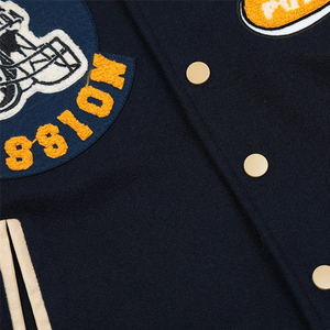 École Collège Personnalisé Broderie Écusson Cuir Manches Laine Bleu Marine <span class=keywords><strong>Varisity</strong></span> Baseball Bomber Letterman Veste - Product Image 3