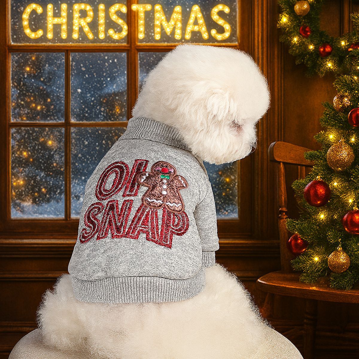 Gingerbread Man Christmas Round Neck Sweater - Red