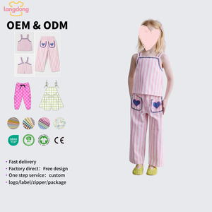 Ensemble 2 pièces pour fillettes, personnalisable OEM/ODM, avec broderie cœur et rayures, en coton, gilet sans manches et pantalon - Product Image 1