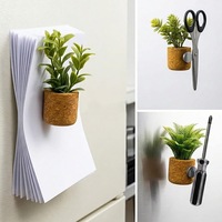 Autocollant magnétique pour réfrigérateur, bouchon en bois souple, simulation de petite plante verte en pot, ornement miniature, 4 pièces